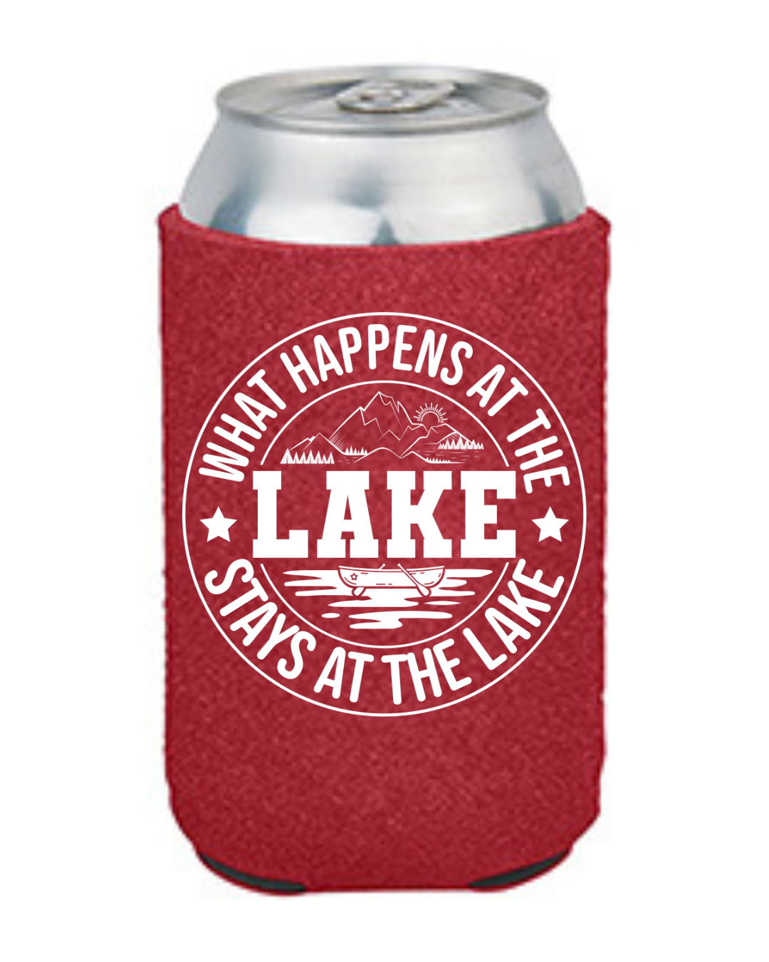 "What Happens at the Lake" Neoprene Can Koozie