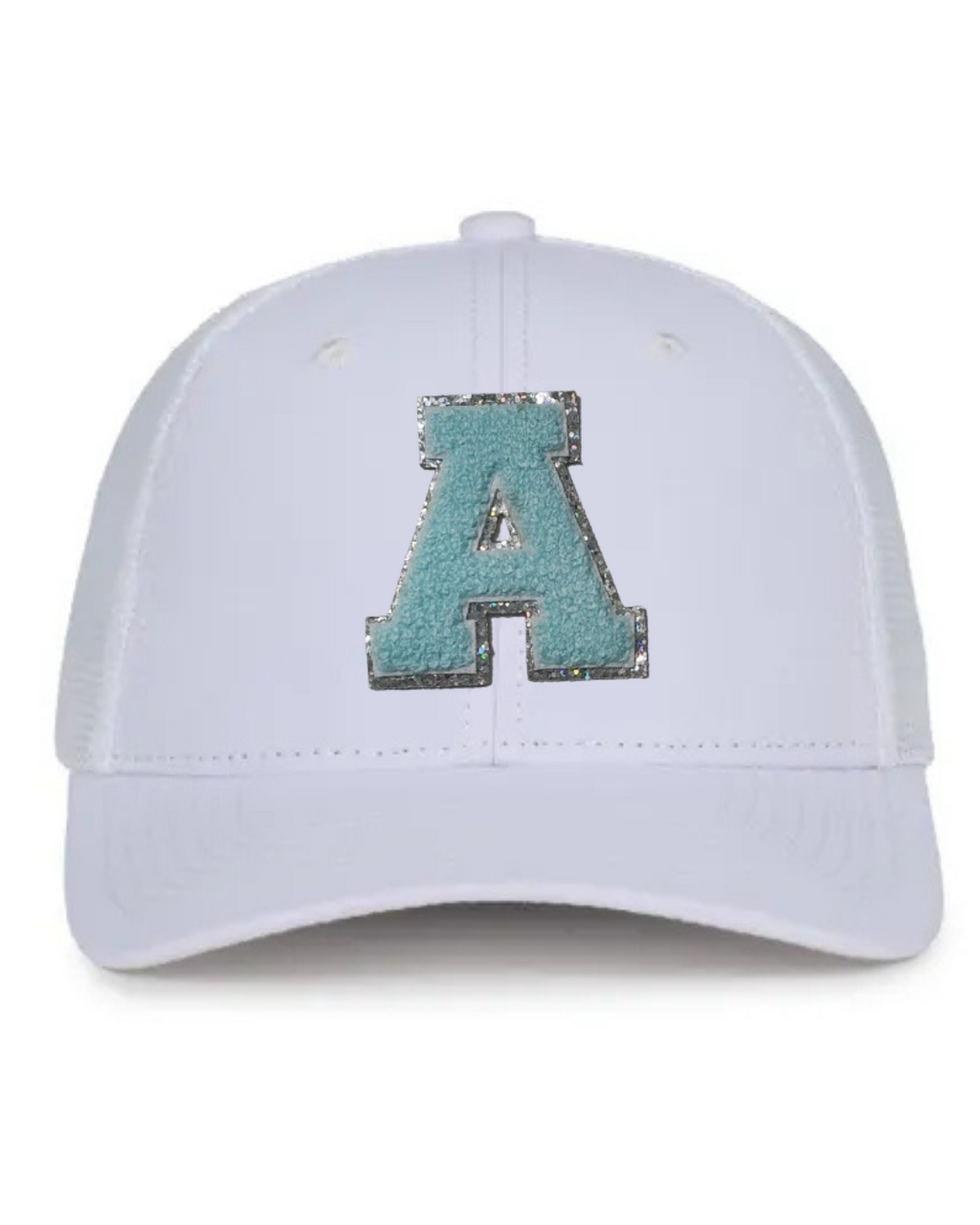 Teal Chenille "A" mesh back hat