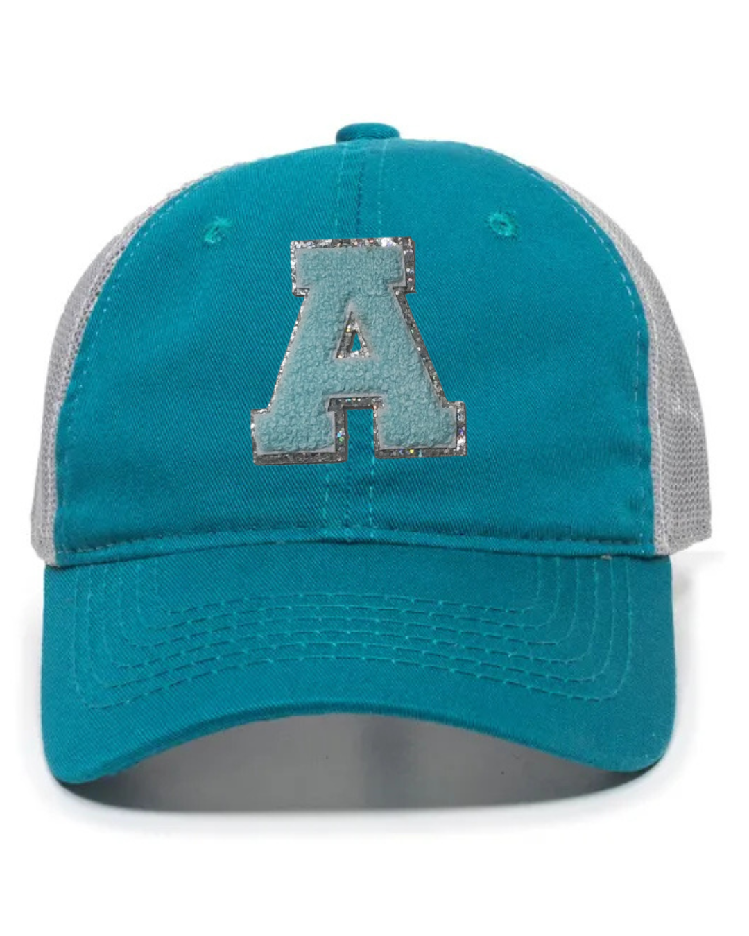 Teal Chenille "A" mesh back hat