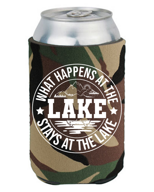 "What Happens at the Lake" Neoprene Can Koozie