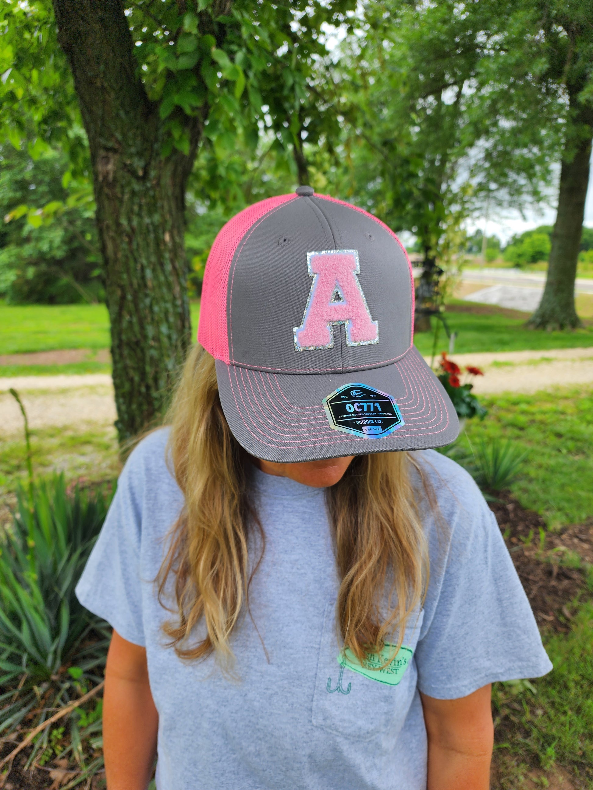 Pink Chenille "A" hat