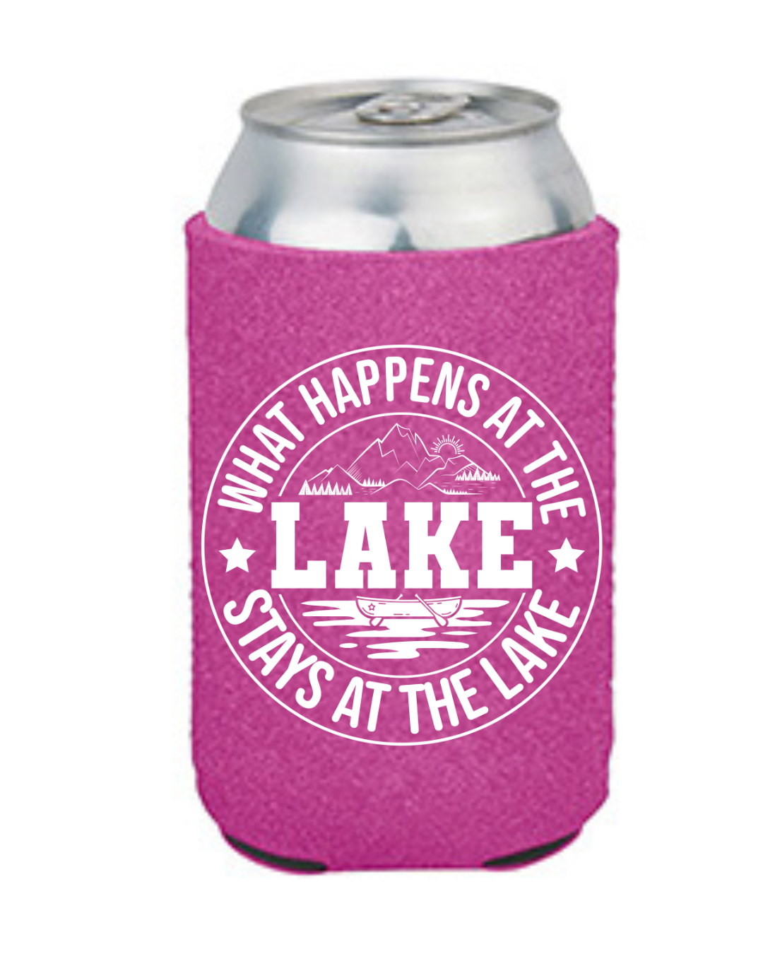 "What Happens at the Lake" Neoprene Can Koozie